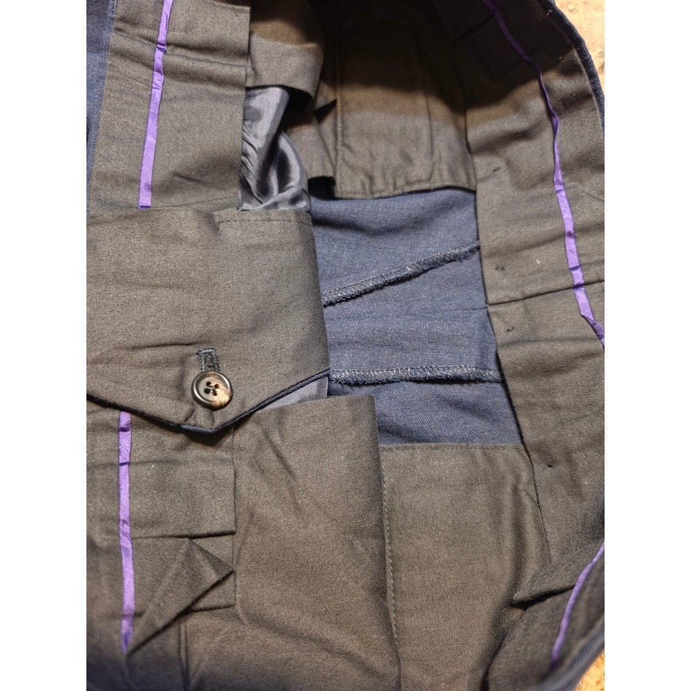 Ralph Lauren Purple Label S 34 Navy Blue Linen Pleated Cuffed Pants Italy LikeNe - Picture 14 of 16